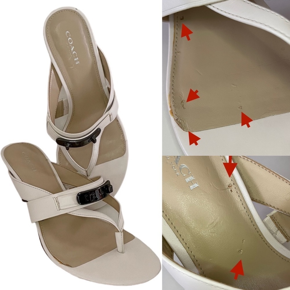 Coach Turnlock Leather Olina Matte White Thong Heel Dress Sandals Women’s 8.5